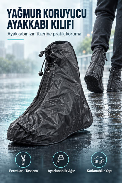 indirimsevinci Fermuarlı Yağmur ve Çamur Koruyucu Ayakkabı Kılıfı Ayarlanabil...