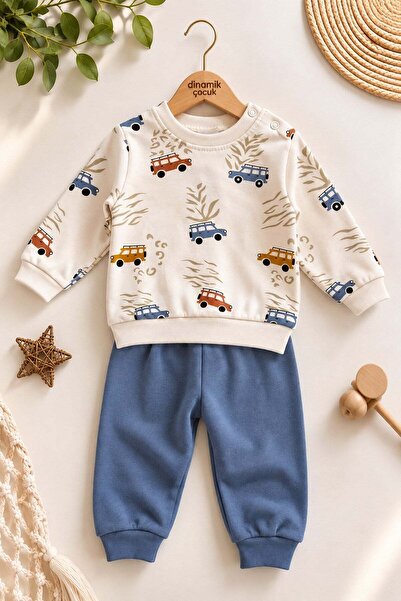 dinamik çocuk Baby boy safari car patterned long sleeve seasonal top and bott...
