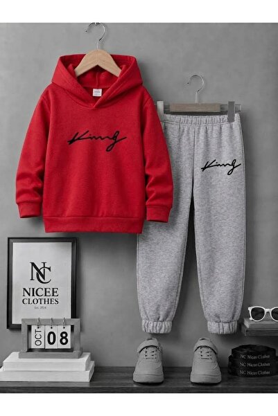 NC Nicee Clothes Children's Unisex Tracksuit Set (Black Handwritten King Prin...