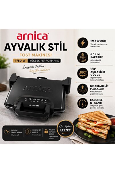 Arnica GH26262 AYVALIK STIL GH26262 TOST MAKINESI SIYAH