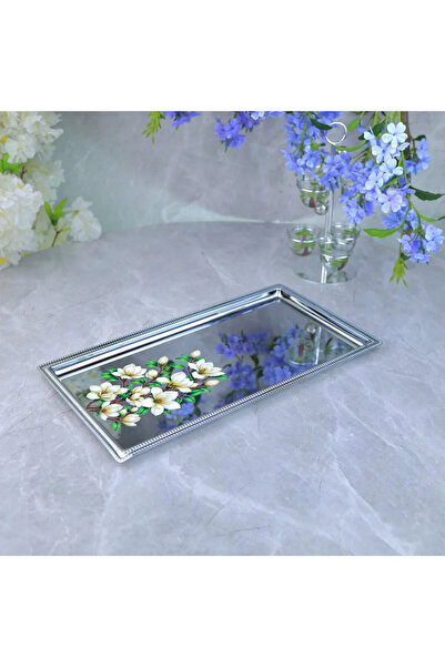 Al Hadaya Mall Stainless Steel Serving Tray with Elegant Engraved Design - Si...