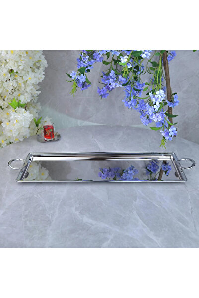 Al Hadaya Mall Elegant Design Large Single Stainless Steel Serving Tray - Sil...