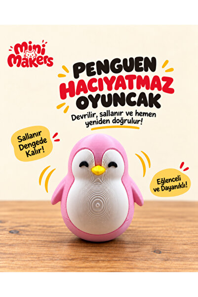 mini makers Penguen Hacıyatmaz Oyuncak – Sallanan Denge ve Stres Oyuncağı, 3D...