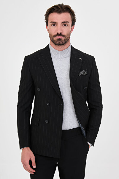 Mcr Striped Slim Fit Wide Collar Double Breasted Italian Style Double Leg Tro...