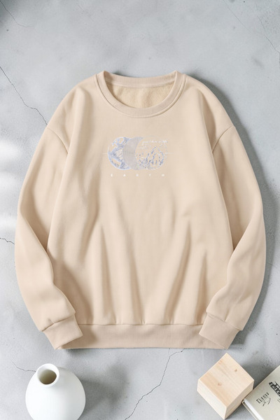 uyguntarz Hanorac unisex cu imprimeu Earth, cu guler rotund