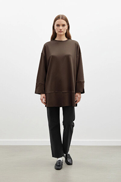 Puane Loren Off-Shoulder Sleeve Detailed Knitted Tunic Brown 20735
