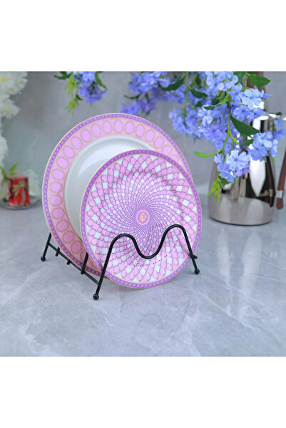 Al Hadaya Mall Elegant Design Porcelain Serving Plate Set - Pink and White - ...