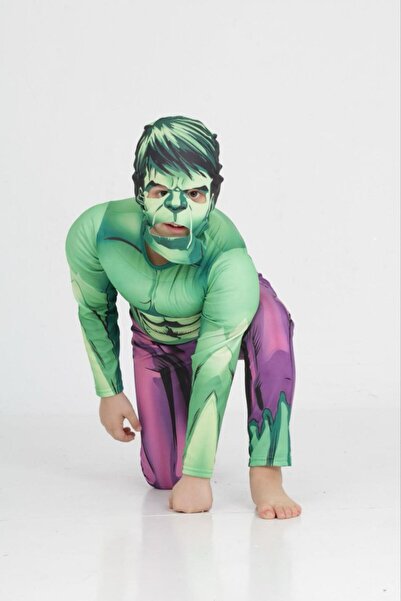 Erkek Çoçuk Kaslı Hulk Parti Doğum Günü Özel Gün Maskeli 2 Parça Kostüm