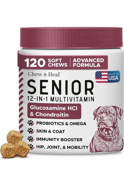 Chew + Heal Labs 12-in-1 Multivitamin for Senior Dogs - 120 Senior Dog Vitami...