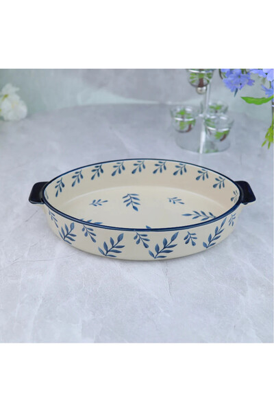 Al Hadaya Mall Ceramic Oven Tray with Elegant Design - Beige and Blue - 20*33...