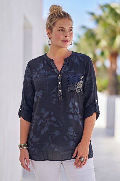 Chiccy Italian Black Judge Collar Long Sleeve Patterned Sequin Pocket Casual ...