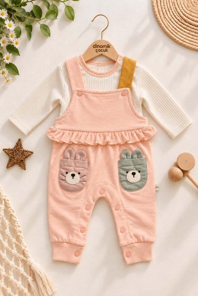 dinamik çocuk Baby girl long sleeve t-shirt overalls 2-piece set with ruffle ...