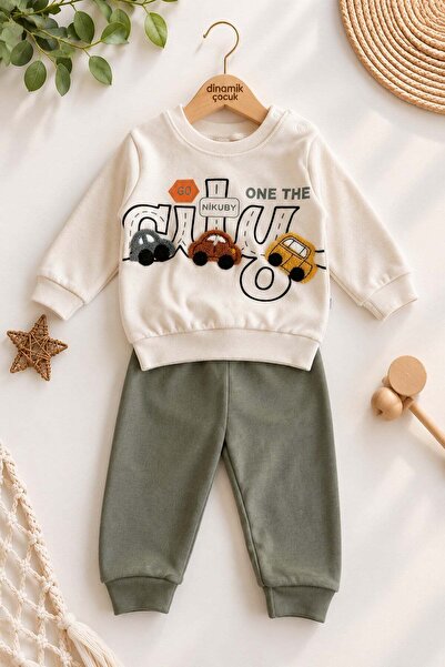 dinamik çocuk Baby boy 3d car applique sweatshirt seasonal top and bottom 2-p...