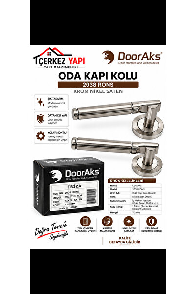 DoorAks 2038 RONS İbiza Rozetli Oda Kapı Kolu – Krom Nikel Saten