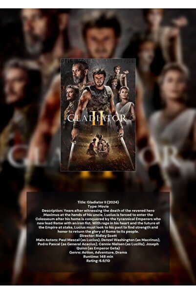 OEM Αφίσα Ευρετήριας Σχεδίασης Gladiator 2, Επική Ιστορική Ταινία, Χαρτόνι 25...
