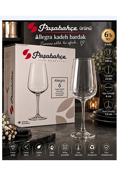 Paşabahçe 6 ad allegra kadeh bardak 350 cc hacim 22 cm boyu 6 cm ağızı 7,5 cm...