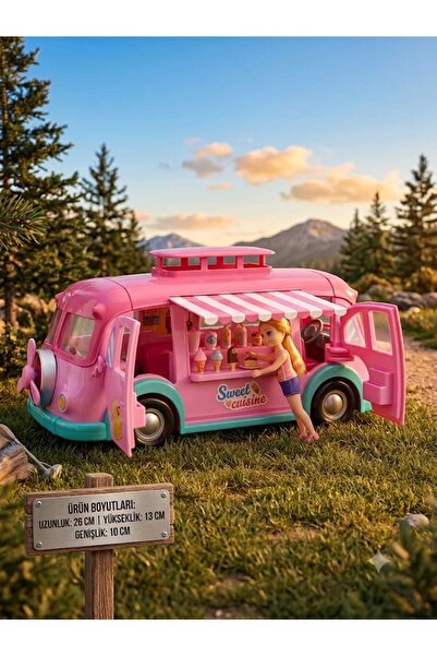 Boratila Toys Pembe Karavan Kız Bebek Figürlü Dondurma ve Şeker Aksesuarlı Oy...