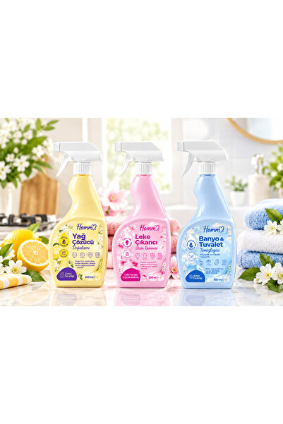 hommbitkisel YAĞ ÇÖZÜCÜ+LEKE ÇIKARICI+BANYO TUVALET TEMİZLEYİCİ 3LÜ SET 500 ML