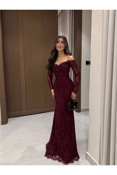 SAHRA-TALA Burgundy Evening Dress Masque