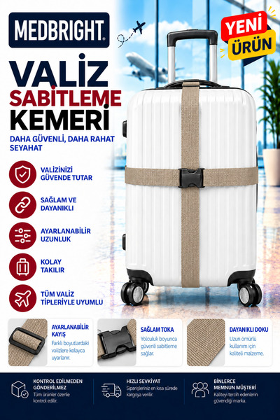 MEDBRIGHT Valiz Kemeri Emniyet Kilitli Tokalı Ayarlanabilir Bavul Kemeri 2 Ad...