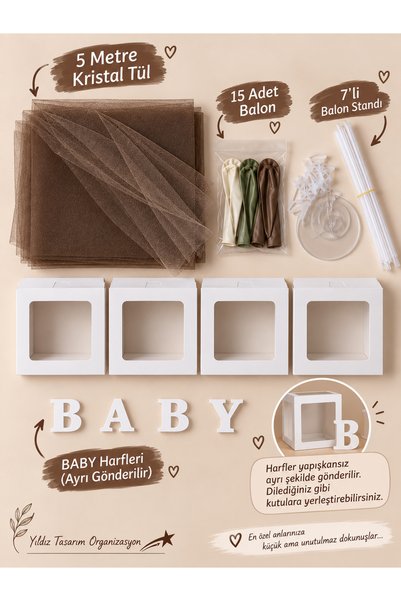 Generic Brand Star Design Product Do Not Promote Different Sellers Brown Cream Green Hospital Room Door Decoration Set – Baby Boxed Tulle Balloon Baby Welcome