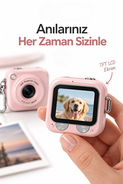 Yussraw blic BLM-108 Pembe Mini Pocket Dijital Fotoğraf Makinesi, 16X Powerful Zoom, 1080P Video