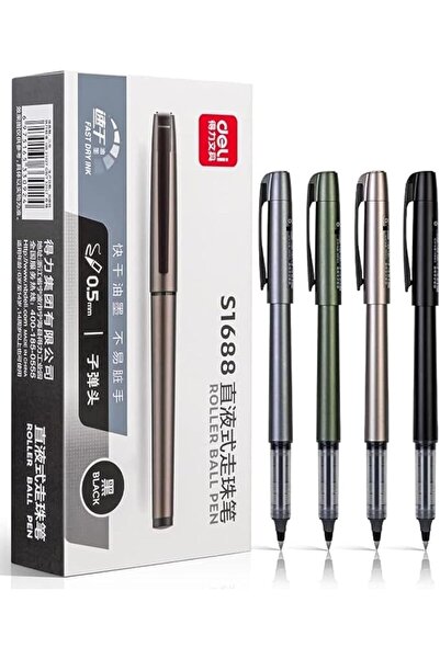 Deli قلم رسم وكتابة S1688 مع رأس دوار، طقم من 12 قطعة، مقاس 0.5 مم، أسود