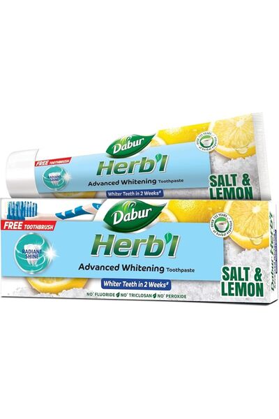 Dabur Herbal Whitening Natural Toothpaste - (150g + Toothbrush) | Enriched Wi...