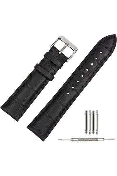 TStrap أحزمة ساعات جلدية - أحزمة ساعات ناعمة سوداء وبنية من جلد التمساح - أحز...
