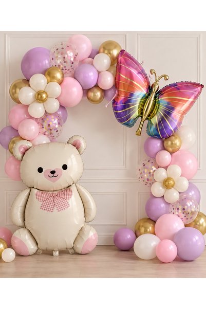 ALYA Party Teddy Bear Butterfly Birthday Balloon Set 40 Pieces |   Pink Lilac...