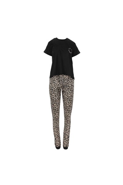 OEM Set Pijama de Iarna din Bumbac Negru Animal Print pentru Femei