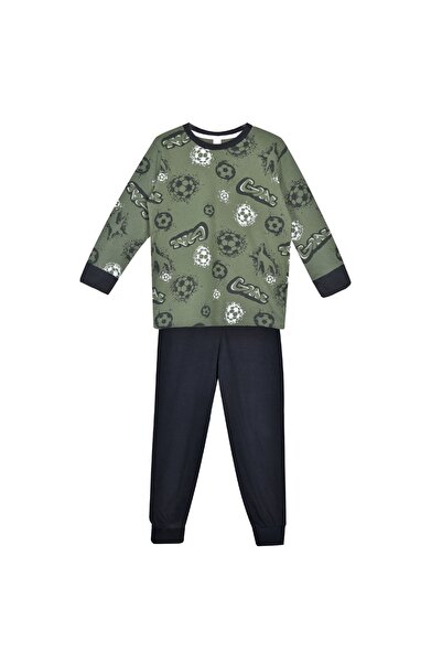 OEM Set Pijama din Bumbac Kaki Negru cu Model Fotbal pentru Copii