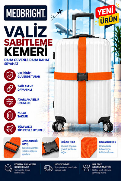 MEDBRIGHT Valiz Kemeri Emniyet Kilitli Tokalı Ayarlanabilir Bavul Kemeri 2 Ad...