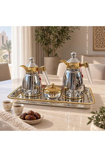 laverahome Trams Guest Set Steel Silver and Gold with Sugar Bowl and Tray |