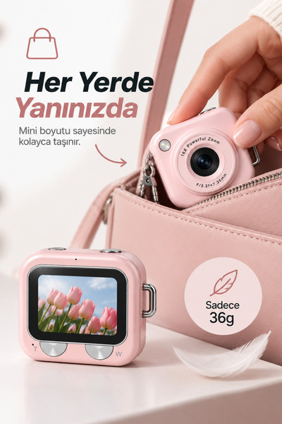 Yussraw blic BLM-108 Pembe Mini Pocket Dijital Fotoğraf Makinesi, 16X Powerful Zoom, 1080P Video