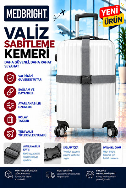 MEDBRIGHT Valiz Kemeri Emniyet Kilitli Tokalı Ayarlanabilir Bavul Kemeri 2 Ad...