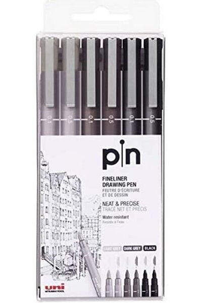 UNİ-BALL 'Uni Pin Pigment Ink Fineliner Pen Set - Light Grey/Dark Grey/Black,...