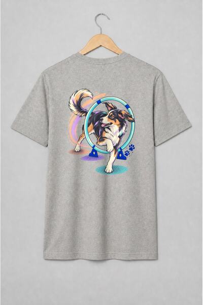 Generic Brand Tricou unisex cu Câine sărind prin cerc stil retro
