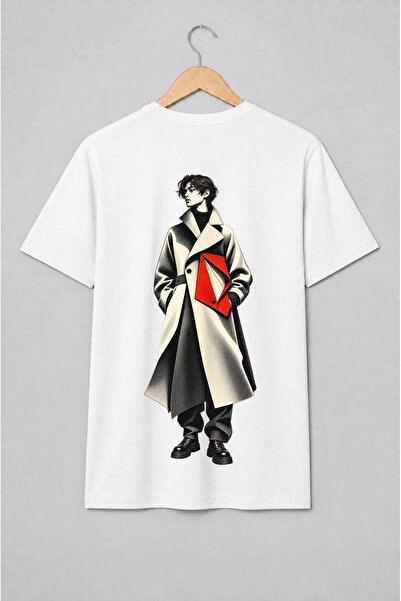 Generic Brand Tricou unisex cu Model masculin în palton stil editorial