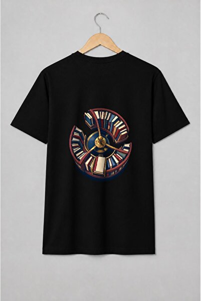 Generic Brand Tricou unisex cu Bibliotecă circulară cu cărți în stil vintage