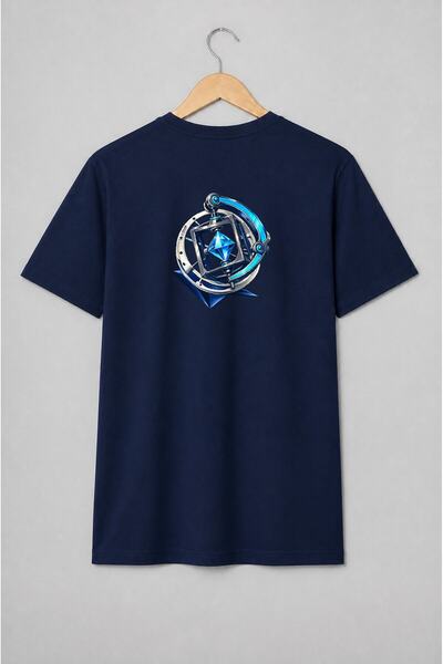 Generic Brand Tricou unisex cu Sferă armilară cu cristal albastru, stil futurist