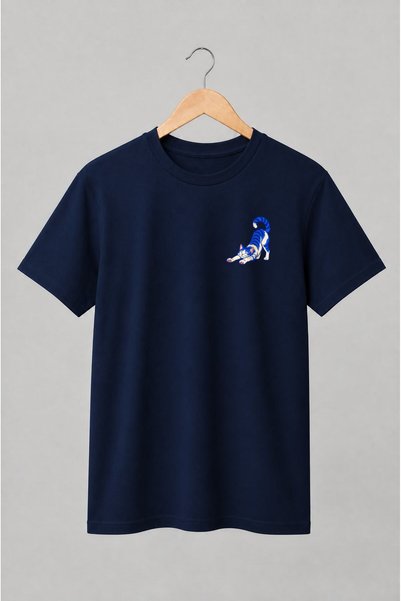 Generic Brand Tricou unisex cu Pisică albastră stilizată