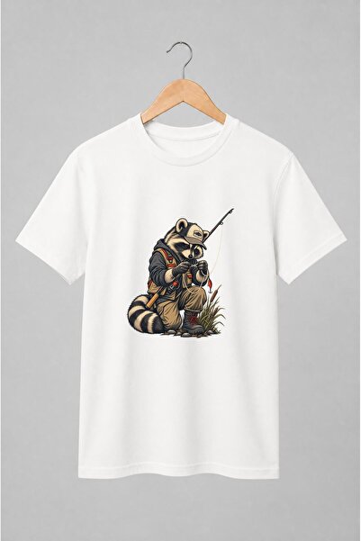Generic Brand Tricou unisex cu Raton pescar cu undiță pentru pasionații de pe...