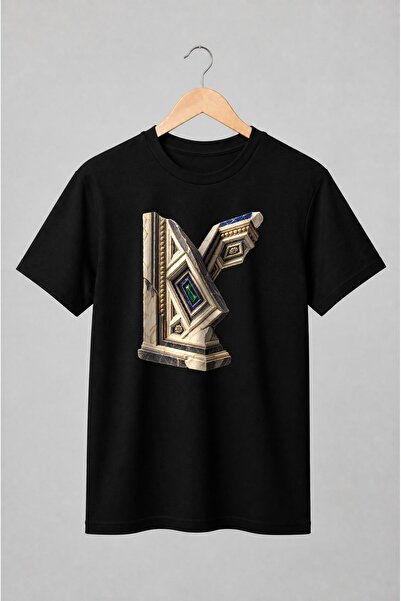 Generic Brand Tricou unisex cu Literă N în stil arhitectural clasic