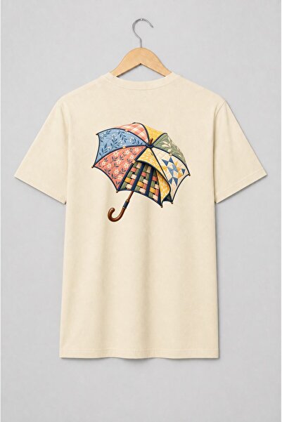 Generic Brand Tricou unisex cu Umbrelă patchwork florală