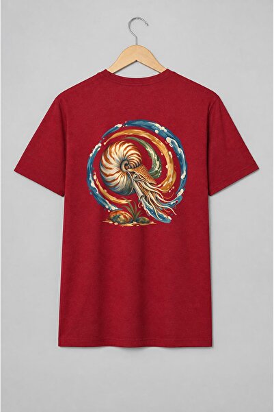 Generic Brand Tricou unisex cu Nautilus cu tentacule în stil acuarelă