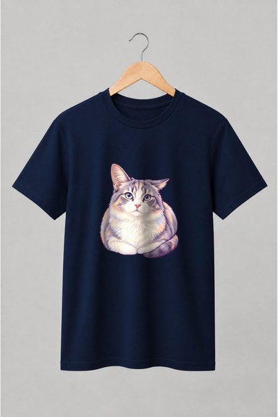 Generic Brand Tricou unisex cu Pisică pufoasă cu ochi albaștri în portret fro...