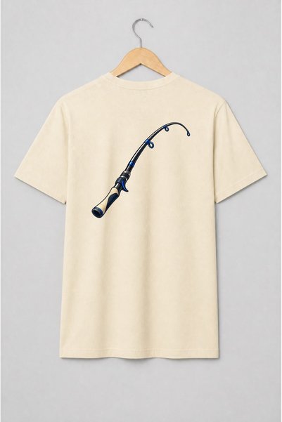 Generic Brand Tricou unisex cu Lansetă de pescuit stil ilustrat