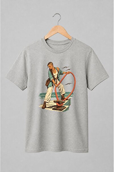 Generic Brand Tricou unisex cu Femeie pe ponton cu frânghie marină vintage