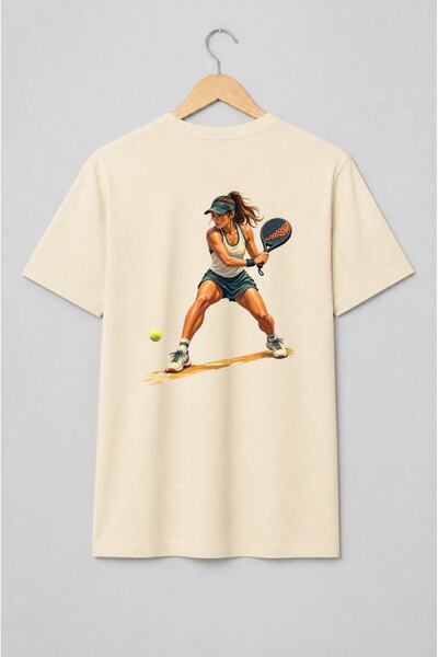 Generic Brand Tricou unisex cu Jucătoare de padel cu rachetă ilustrație pictu...